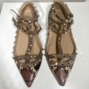 Valentino Garavani Rockstud Snakeskin Flats